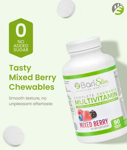 Miniatura 3 de BariSlim Tabletas multivitamínicas bariátricas masticables completas, 45 mg de hierro, vitamina bariátrica y suplemento para cirugía posbariátrica