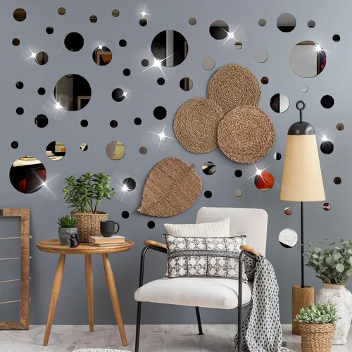 Miniatura 2 de Juego de 60 calcomanías de pared para bricolaje, espejo de acrílico, calcomanías de pared para sala de estar, dormitorio (negro)