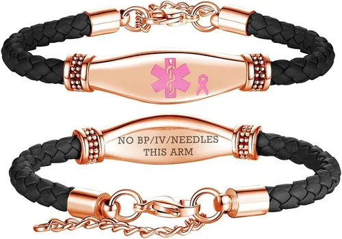 Miniatura 64 de LinnaLove Pulseras de alerta médica para mujeres, hermosas pulseras de cuero femenino para identificación médica con grabado gratuito