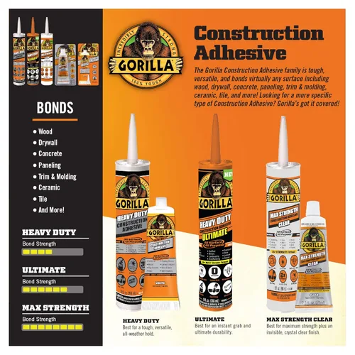 Miniatura 5 de Gorilla Max Strength - Adhesivo transparente para construcción, tubo de compresión de 2.5 onzas, transparente, (paquete de 2)