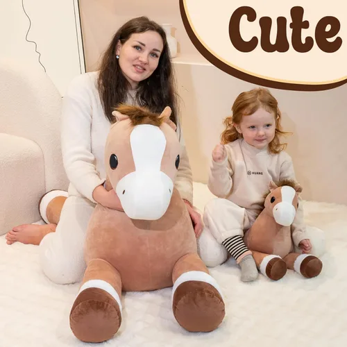 Miniatura 5 de Animales de peluche de caballo gigante, almohada de peluche grande de caballo grande, poni de peluche grande y suave de 37 pulgadas, lindos juguetes