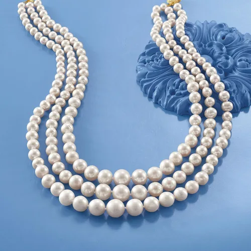 Miniatura 5 de Ross-Simons 6-12.5mm Cultured Pearl 3-Strand Necklace With 14kt Yellow Gold
