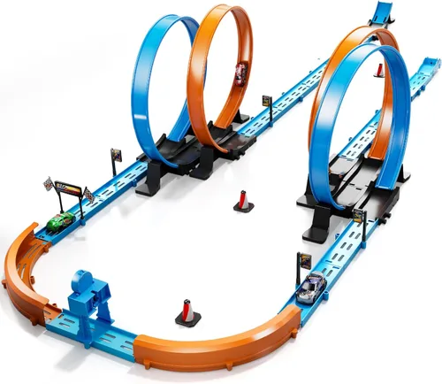 Miniatura 7 de LILYBUDS Juego de Regalo de Pista de Autos de Juguete para Niños de 3-5, 4-7, 8-12 Años, Pistas de Carreras Largas con 4 Bucles de Acción y 4 Autos