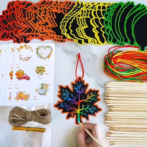 Miniatura 5 de Winlyn 48 juegos de 12 estilos mágicos de color negro rayado hojas de otoño adornos de hojas de otoño hojas de otoño kits de manualidades