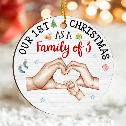 Miniatura 3 de Gossby Adorno de Navidad acrílico para la familia de 3 – Adorno de madera para la primera Navidad del bebé – Nuestra primera Navidad como familia
