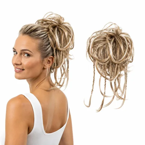 Miniatura 23 de CAISHA Prettyshop - Banda elástica grande XXL tipo postizo de cabello trenzado apenas ondulado, ideal para peinados recogidos o rodetes desaliñados