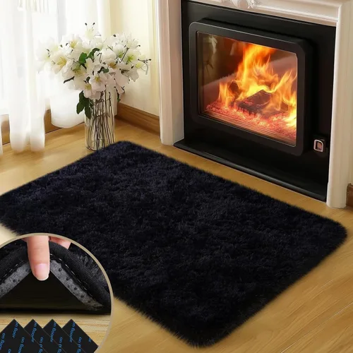 Miniatura 37 de Mugorn - Alfombra de 8 x 10 pies, alfombras grandes, esponjosas, suaves, peludas, antideslizantes, mullidas para interiores, color negro, 8 x 10 pies