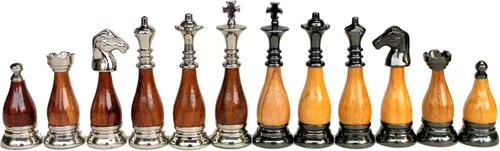 Miniatura 3 de StonKraft Piezas de ajedrez de madera de latón, peones, figura de ajedrez, figuras de ajedrez, monedas (3.5 pulgadas, rey)