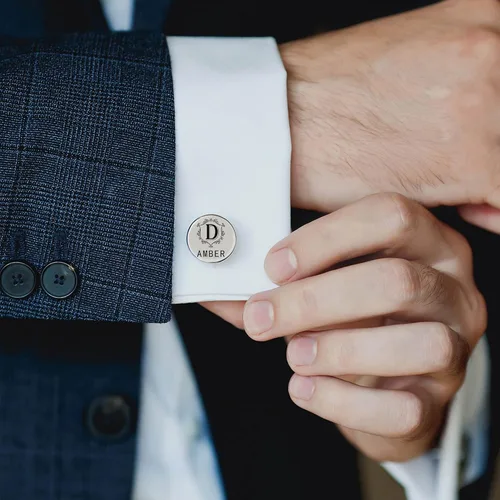 Miniatura 5 de ROSI - Juego de gemelos personalizados de acero inoxidable con inicial y clip de corbata para hombres, bodas, negocios, grabado, gemelos, regalos