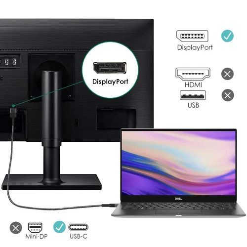 Miniatura 4 de Cable USB C a DisplayPort de 6.5 pies 8K a 60 Hz (4K a 144 Hz/120 Hz, 2K a 240 Hz) Thunderbolt 3 a DisplayPort 1.4 Cable de 32.4 Gbps para iPhone