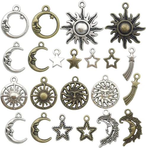 3.53 oz (alrededor de 80 piezas) suministros de manualidades, colección celestial, dijes para manualidades, accesorios para hacer joyas, accesorios