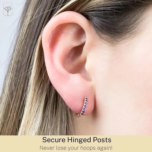 Miniatura 4 de MAX + STONE Aretes de aro y Huggie de oro de 10 quilates para mujer, 0.472 in, pequeños aros de piedras naturales