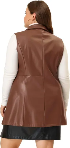 Miniatura 4 de Agnes Orinda Chalecos de talla grande para mujer, sin mangas, con solapa, casual, chaquetas de poliuretano