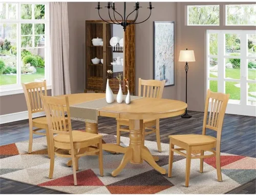 Miniatura 2 de East West Furniture VAGR9-OAK-W Juego de mesa de comedor de 9 piezas incluye una mesa de madera ovalada con hoja de mariposa y 8 sillas de comedor