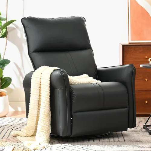 Miniatura 11 de Silla reclinable giratoria eléctrica para guardería, silla mecedora giratoria tapizada de 270° con puertos USB, reclinables pequeños para espacios