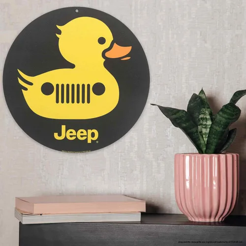 Miniatura 5 de Señal de metal de pato de parrilla de Jeep - Divertido adorno de pared de pato de Jeep para garaje, taller o cueva del hombre Amarillo