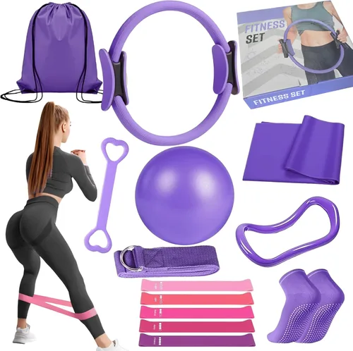 Kit esencial de pilates para mujer, juego completo de entrenamiento en casa para tonificar, fuerza y flexibilidad, bandas de resistencia, anillo de