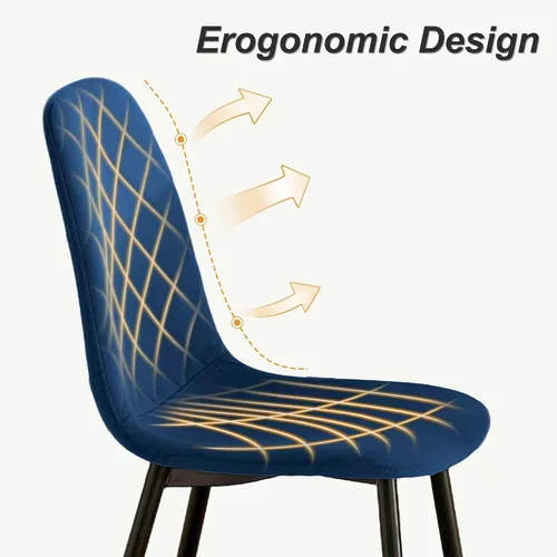 Miniatura 6 de Juego de 2 sillas de comedor de terciopelo azul marino, sillas tapizadas de cocina y comedor con patas de metal, sillas decorativas modernas