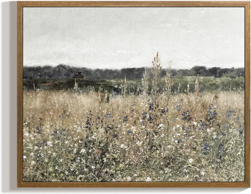 RaphelArt Lienzo enmarcado para decoración del hogar, decoración vintage de flores en el prado, paisaje de campo francés, decoración de pared para