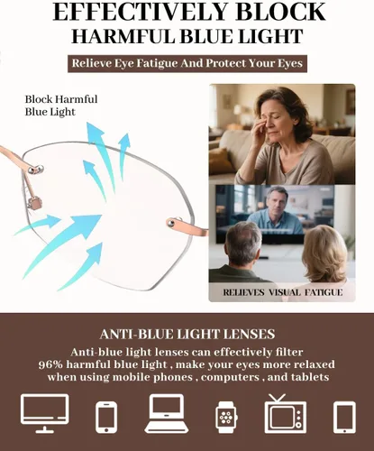 Miniatura 7 de LUFF Rimless Reading Glasses for Women Blue Light Computer Readers Lightweight 16g Metal Frame Eye Strain Relief Rosa