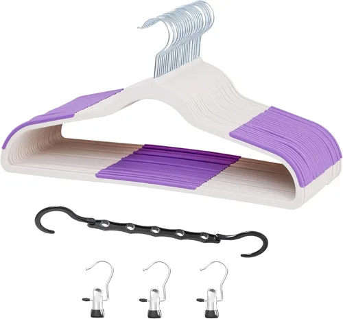 Miniatura 20 de VECELO Paquete de 50 perchas de plástico, perchas de ropa que ahorran espacio con muescas para los hombros para correas, perchas antideslizantes