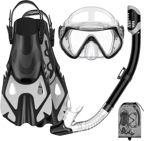 Miniatura 8 de Snorkeling Gear Set for Adults – Dry Top Snorkel Set, Panoramic Anti-Fog Mask, Adjustable Swim Fins – Travel Diving Kit with Storage Bag