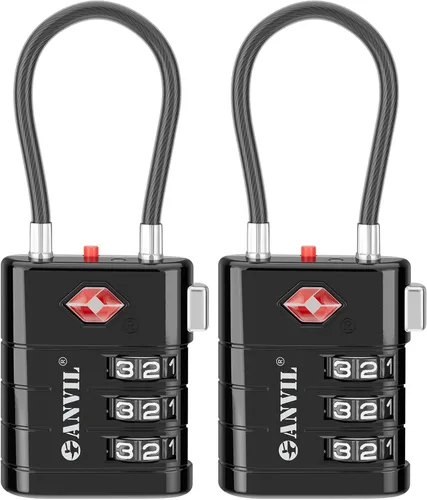 ANVIL Cerraduras de equipaje aprobadas por la TSA - Cerraduras de viaje combinadas TSA008 de alta seguridad con indicador de inspección para maletas