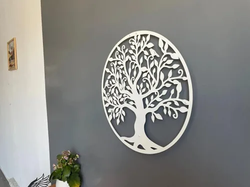 Miniatura 7 de DEKADRON Arte de pared de metal, árbol de la vida blanco, árbol genealógico de metal, silueta de pared de metal, decoración de pared de metal