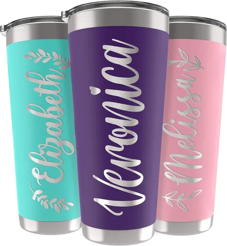 Miniatura 30 de Vasos delgados personalizados con tapa, regalos para ella de 20 onzas, rosa intenso, 12 diseños, vaso grabado personalizado con nombre, tazas Rosa
