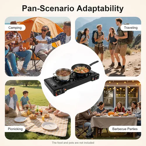 Miniatura 6 de Estufa de camping portátil de 2 quemadores, estufa de campamento de butano, estufa de campamento de viaje al aire libre para campamento, barbacoa