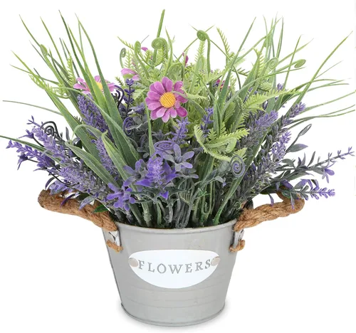 Plantas Artificiales Vegetación Flores de Lavanda Sintética Moradas en Maceta de 10 pulgadas de Alto Planta Falsa en Maceta para el Hogar Sala de
