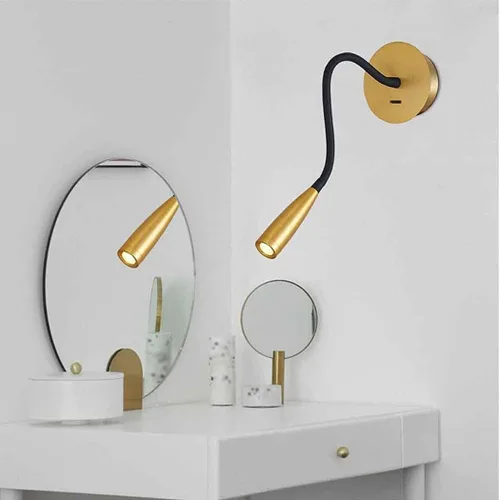 Miniatura 3 de Manguera de cuello de cisne flexible LED para pared, luz de lectura enfocada para dormitorio, lámpara de pared ajustable para cabecero de noche, Oro