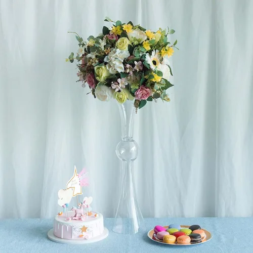Miniatura 25 de Efavormart - Juego de 2 centros de mesa de trompeta con adornos de cristal transparente de 31 pulgadas, jarrón reversible de plástico para flores