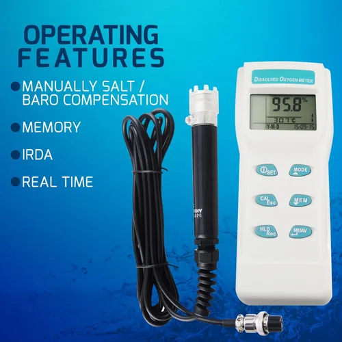 Miniatura 3 de Gain Express Medidor de oxígeno disuelto con electrodo Medidor de DO portátil Probador de calidad de agua con pantalla LCD grande Función de memoria