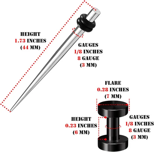 Miniatura 2 de BIG GAUGES 2 pares de expansores de acero quirúrgico 316L, tornillo anodizado negro, túnel de carne, piercing, joyería de estiramiento de oreja
