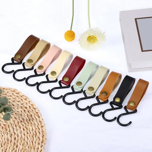 Miniatura 5 de uxcell Ganchos en S de cuero, 8 ganchos para campamento, multiusos, en forma de S, para picnic al aire libre, ollas, sartenes, utensilios, beige