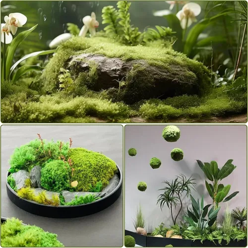 Miniatura 4 de 40 rocas de musgo artificiales, 4 tamaños de rocas de musgo falsas, decoración de musgo verde para arreglos florales, jardines de hadas