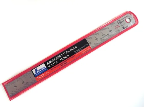 Miniatura 4 de Shinwa regla rígida de 150 mm (15 mm x 0.5 mm) de acero inoxidable cromado satinado sin reflejo para maquinista e ingeniero con graduaciones en mm