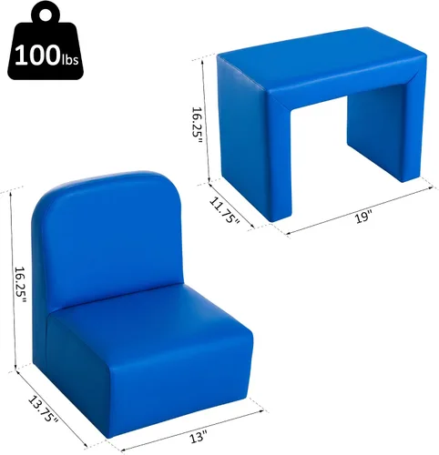 Miniatura 3 de Qaba - Juego de mesa y sillas infantiles de PVC multifuncionales 2 en 1