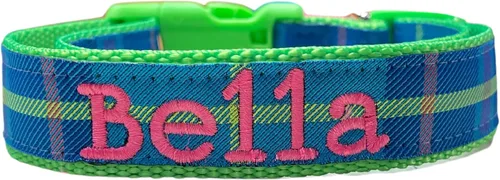 Miniatura 18 de Collar de perro bordado personalizado a cuadros, collares de tartán, nombres para perros pequeños, medianos y grandes