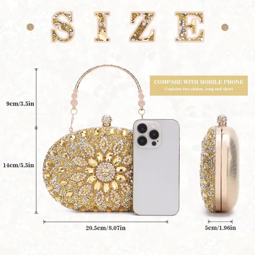 Miniatura 5 de Bolso de mano de noche con diamantes de imitación para mujer, bolsa de mano con diamantes brillantes y brillantes, bolsa de fiesta de boda de cristal