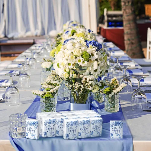 Miniatura 6 de Spiareal 50 pañuelos azules con diseño de lágrimas felices para boda, 3 capas para tus lágrimas felices, pañuelos de boda para invitados, papel