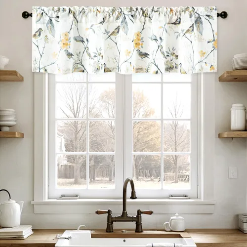 Miniatura 8 de Leeva - Cortinas pequeñas con estampado de pájaros, 24 pulgadas de largo, conjunto de paneles para ventanas, diseño de estampado de pájaros