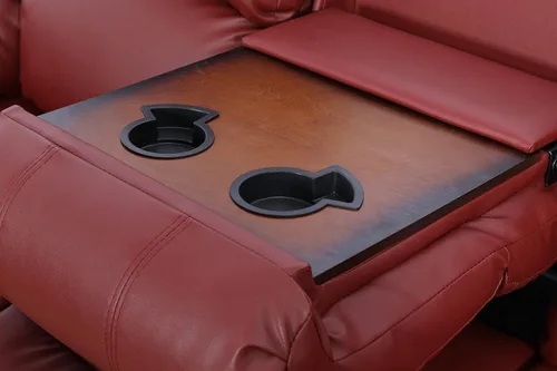 Miniatura 4 de GS28XX - Juego de sofá reclinable de 3 piezas, tapicería de cuero regenerado, manual con mesa desplegable y consola central (rojo, 3 piezas)
