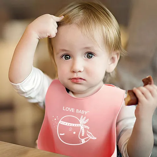 Miniatura 3 de Baberos de silicona para bebés y niños pequeños, 2 juegos de baberos de alimentación para niños y niñas, baberos ajustables suaves e impermeables