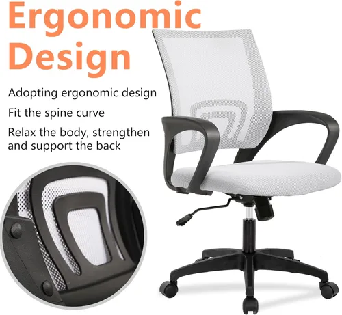 Miniatura 7 de PayLessHere Silla de escritorio ergonómica para oficina en casa, soporte lumbar ajustable, reposabrazos ejecutivo con malla de alta densidad de 360