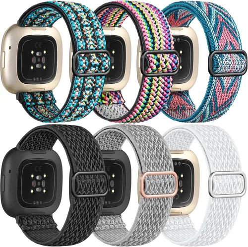 Miniatura 18 de Ouwegaga Banda elástica compatible con Fitbit Versa 4 bandas/Sense 2/Sense/Versa 3 bandas para mujeres y hombres, correa deportiva ajustable