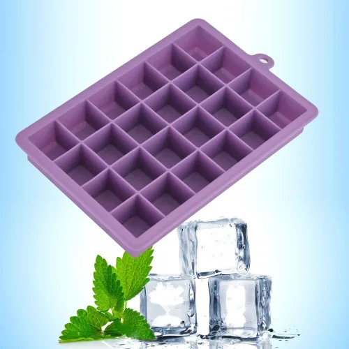 Miniatura 5 de Bandeja para cubitos de hielo, bandejas cuadradas de silicona para cubitos de hielo apilables de fácil liberación con tapa extraíble, 24 cavidades