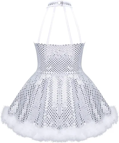 Miniatura 2 de JEATHA Disfraz de tutú de lentejuelas brillantes con cuello halter para niños y niñas, muñeco de nieve, patinaje artístico, ballet