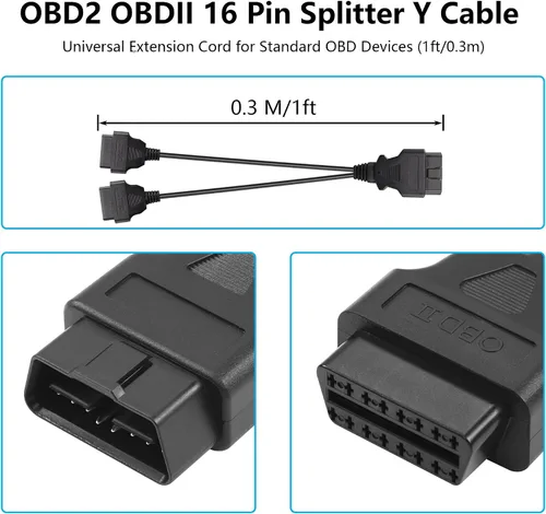 Miniatura 7 de CERRXIAN 30cm/1ft OBD2 OBDII 16 Pin Splitter Y Cable 1 macho a 2 Cable de extensión hembra